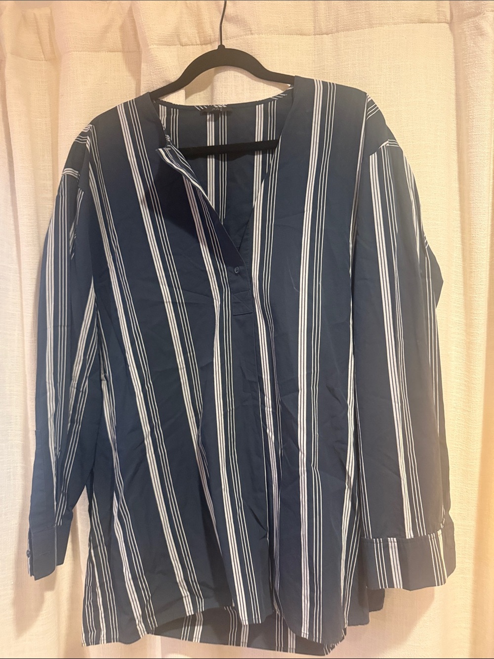 COS Navy and White Vertical-Stripe Tunic Top